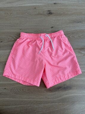 H&M Coral Pink Geometric Swim Shorts with White Mesh Lining
